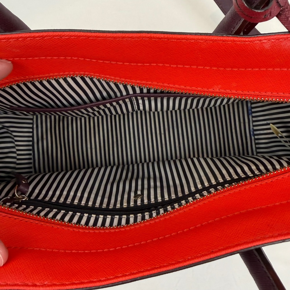 Kate Spade New York Saffiano Leather Satchel Colorblock Plum Red Crossbody Bag - Picture 5 of 11